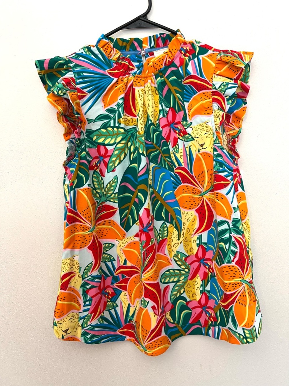 Umgee Tropical Floral Ruffle Sleeve Blouse in Bold Multi